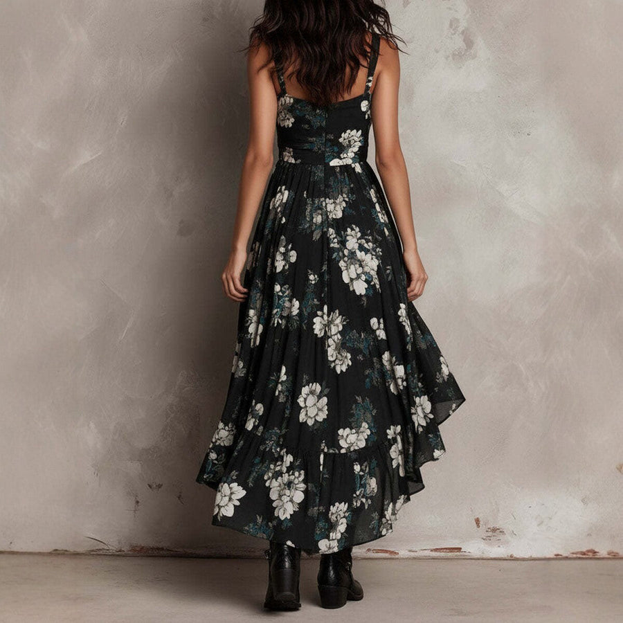 Midnight | Vestido floral de bajo asimétrico