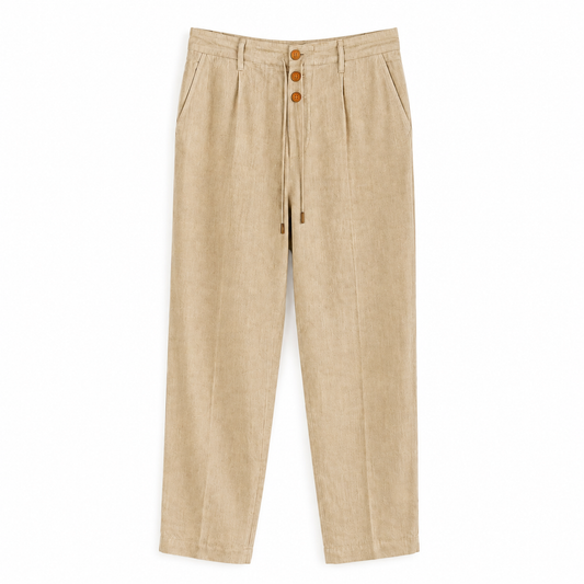 Pantalon de lino beige para mujer, look completo de verano - District 8