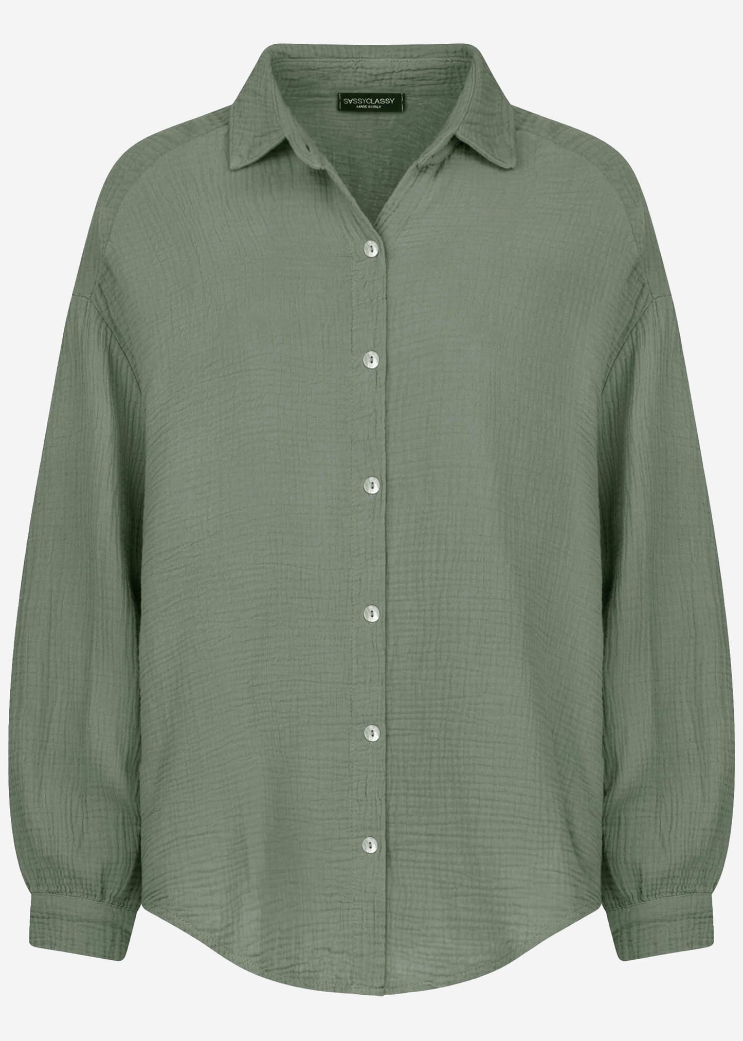 Emma | Blusa oversize de muselina · Verde salvia