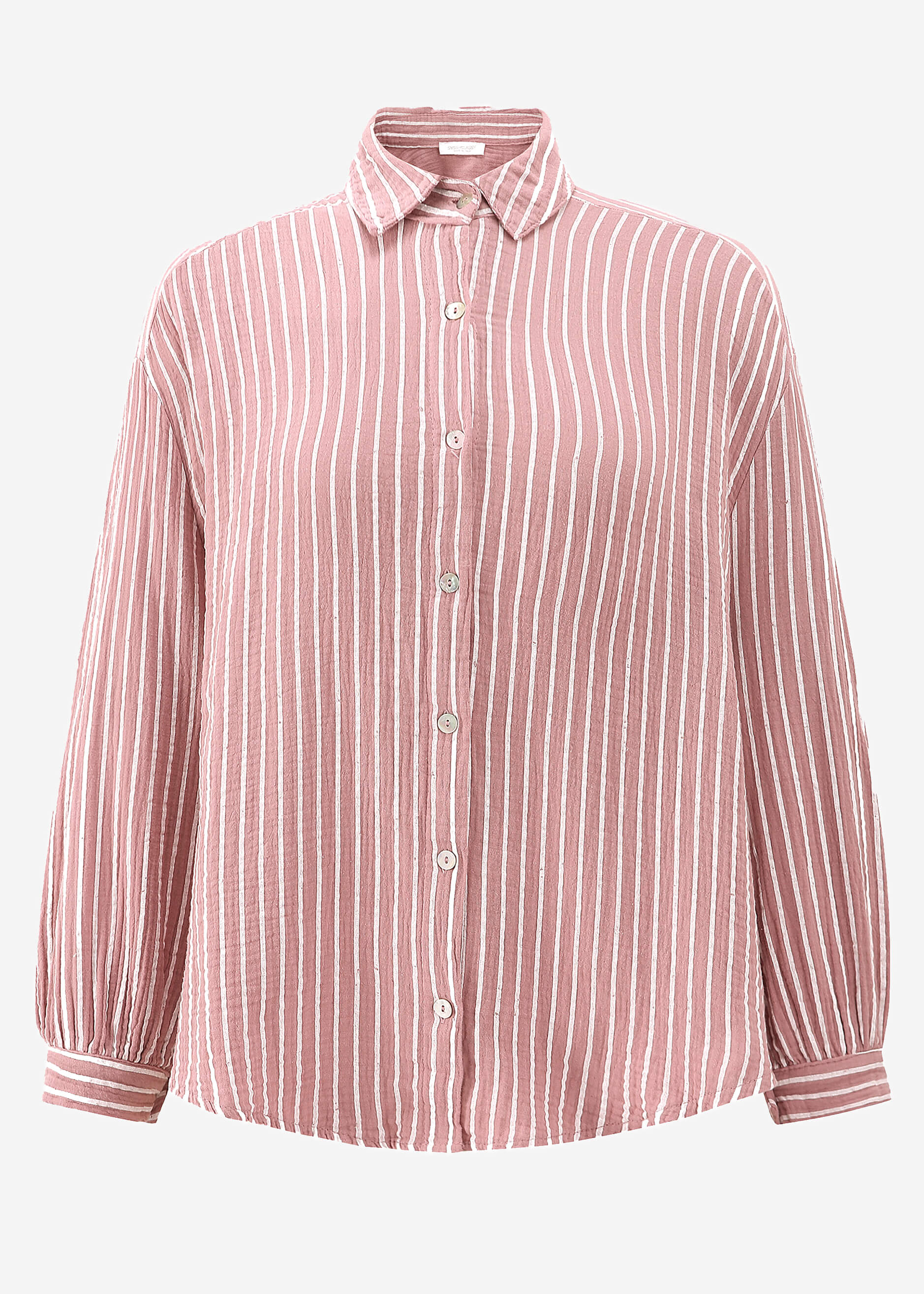 Candela | Blusa oversize de muselina a rayas · Rosa palo