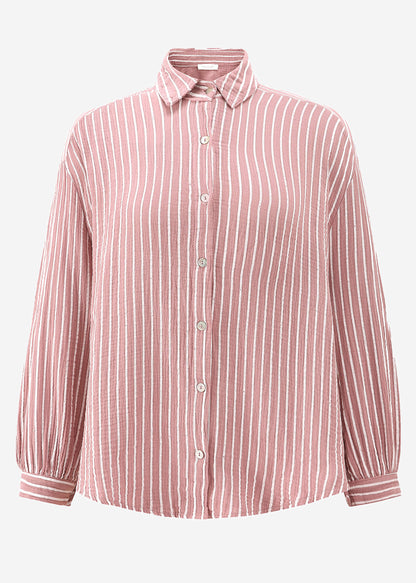 Candela | Blusa oversize de muselina a rayas · Rosa palo