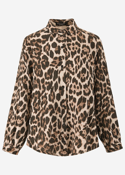 Regina | Blusa oversize de muselina estampado leopardo · Beige claro