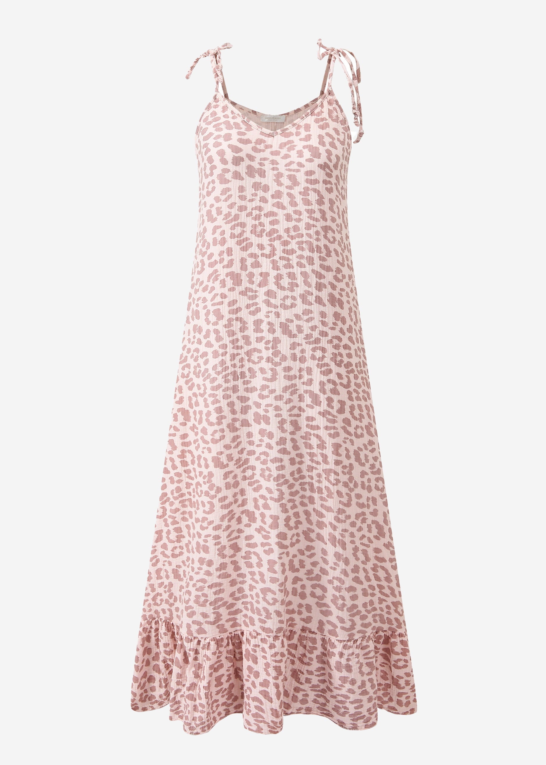Leonor | Vestido largo de muselina estampado leopardo · Rosa