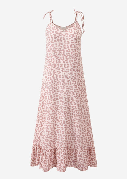 Leonor | Vestido largo de muselina estampado leopardo · Rosa