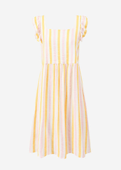 Fiora | Vestido de muselina a rayas · Rosa y amarillo