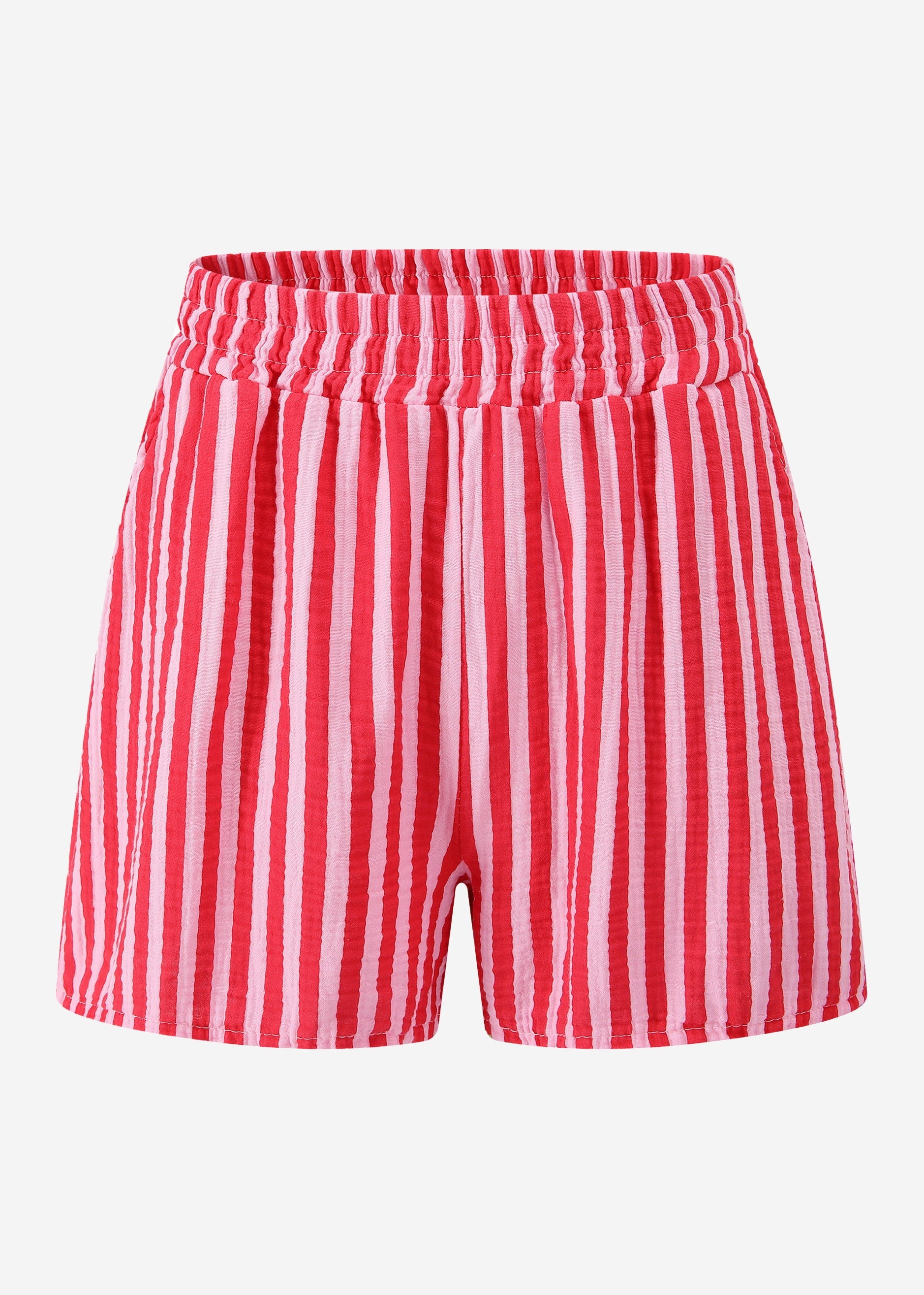 Carla | Shorts de muselina a rayas · Rojo y fucsia