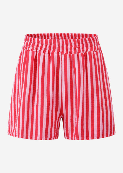 Carla | Shorts de muselina a rayas · Rojo y fucsia