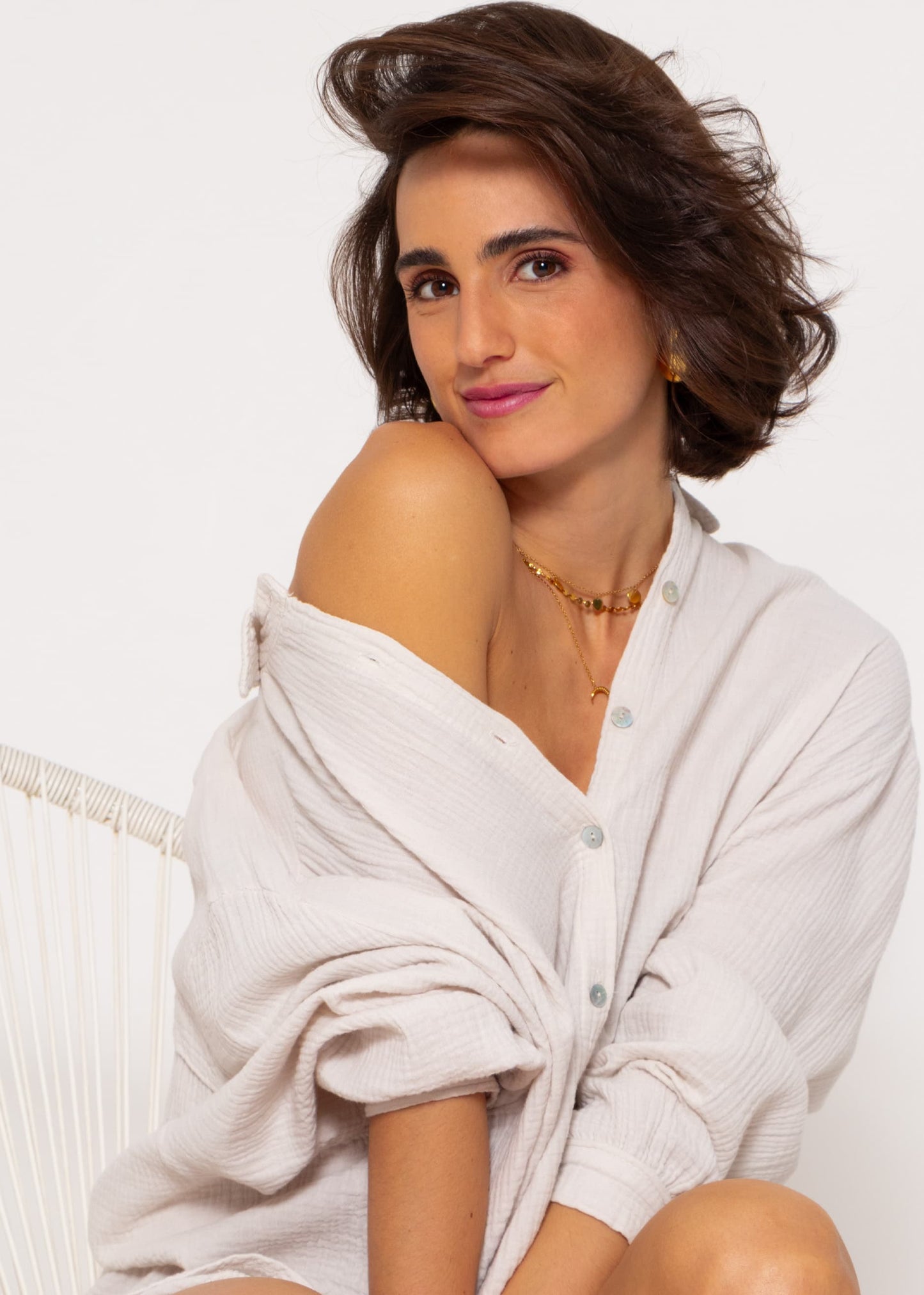 Marta | Blusa oversize de muselina · Beige claro