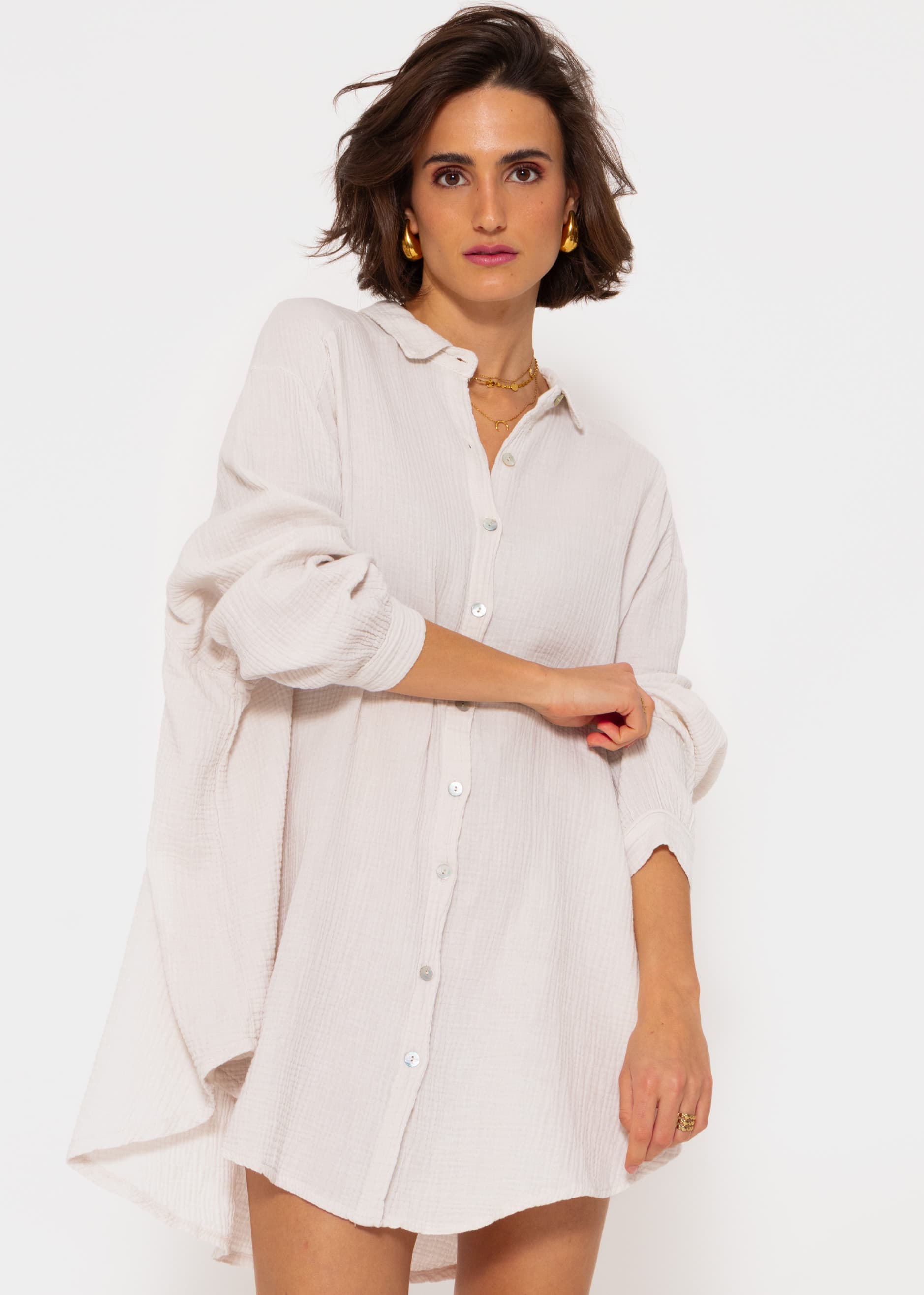 Marta | Blusa oversize de muselina · Beige claro