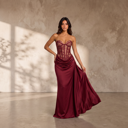 Vestido elegante Celestia granate para mujer, ocasion especial - District 8