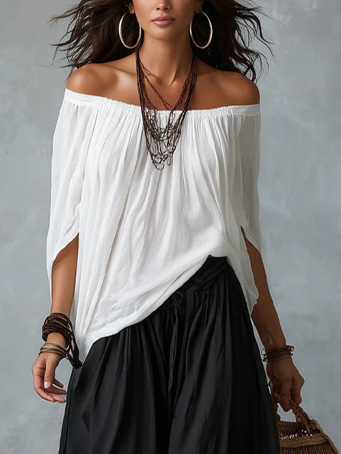 Raffaella | Conjunto top hombros descubiertos y pantalón amplio