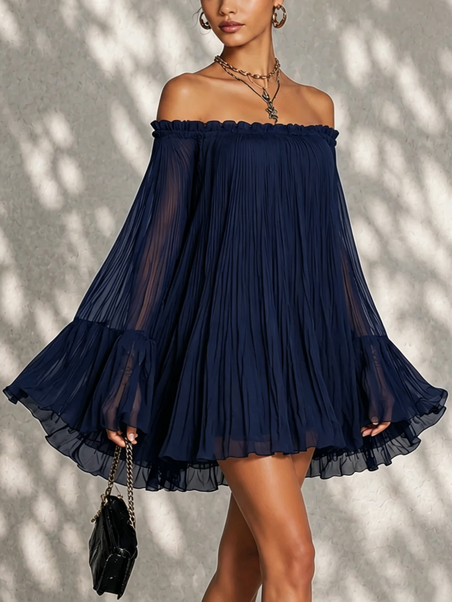 Ondine | Vestido corto con mangas campana, volantes y hombros descubiertos