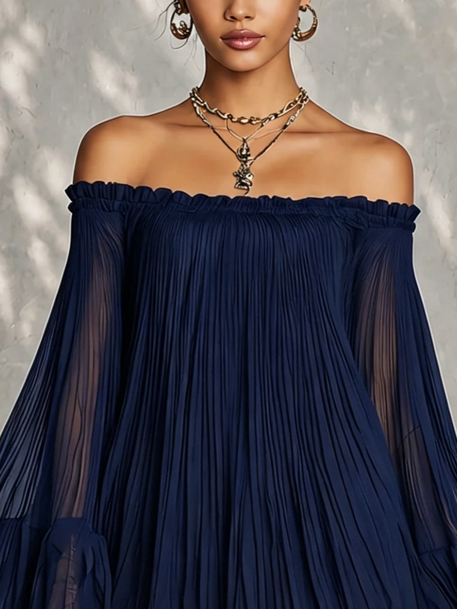 Ondine | Vestido corto con mangas campana, volantes y hombros descubiertos