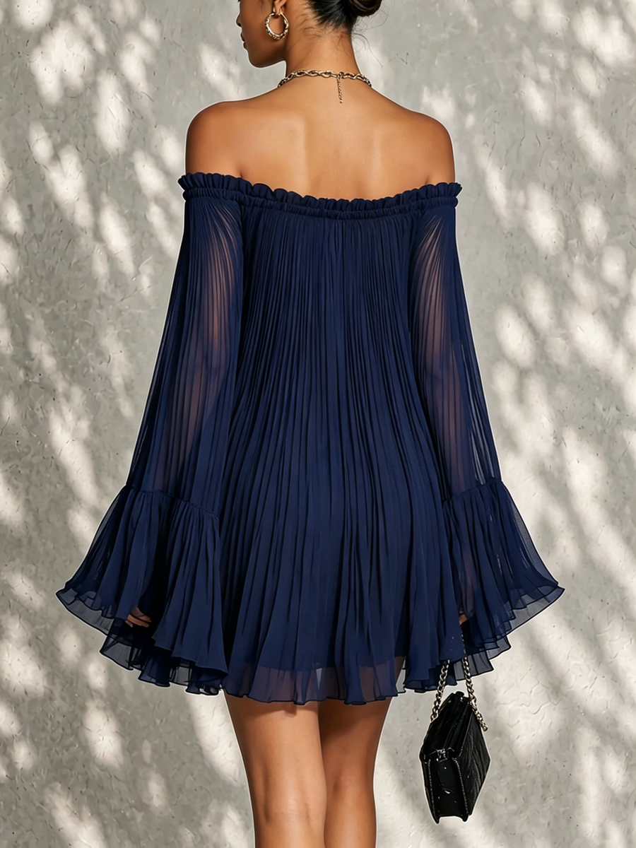Ondine | Vestido corto con mangas campana, volantes y hombros descubiertos