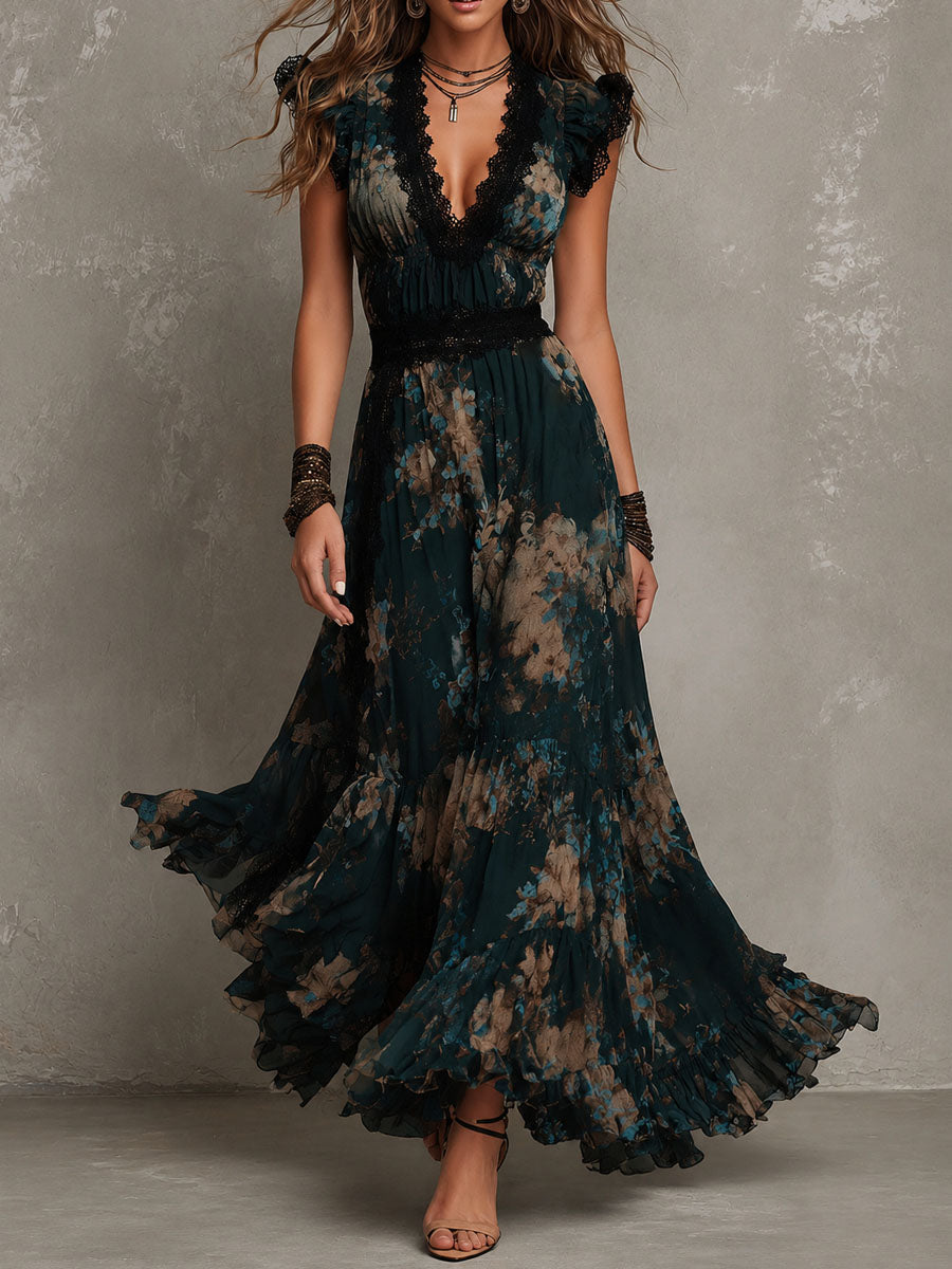 Gillian | Vestido largo con encaje y volantes