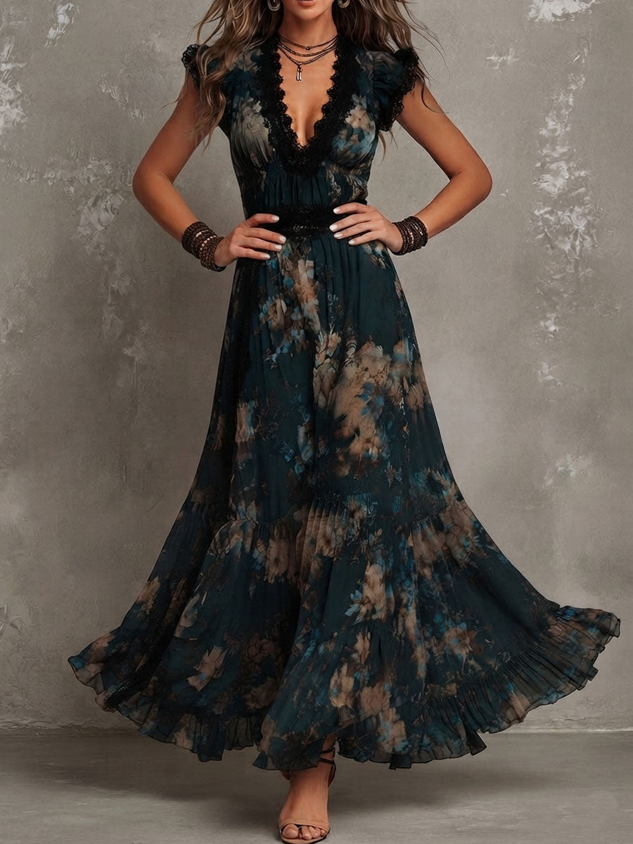 Gillian | Vestido largo con encaje y volantes