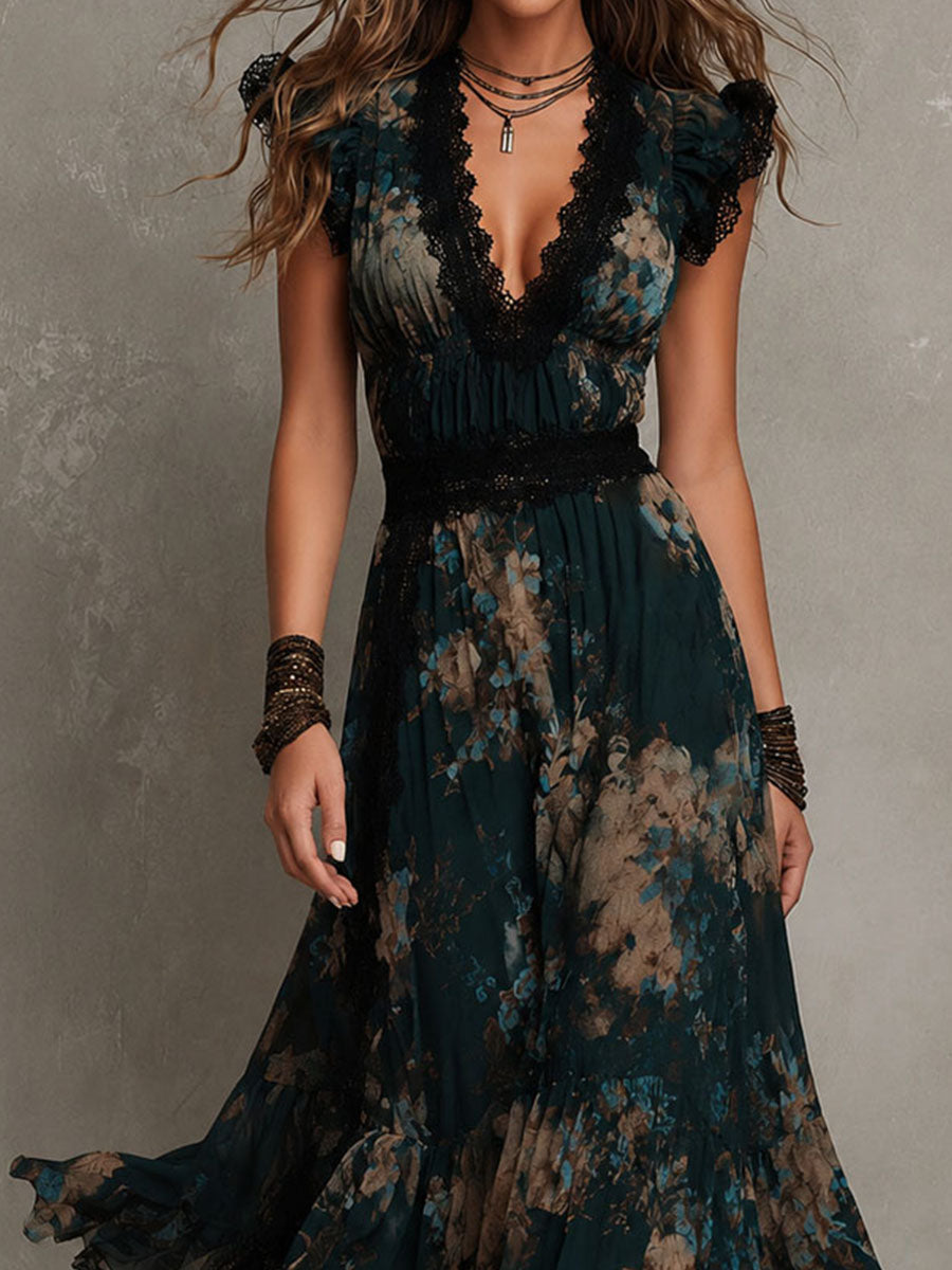 Gillian | Vestido largo con encaje y volantes