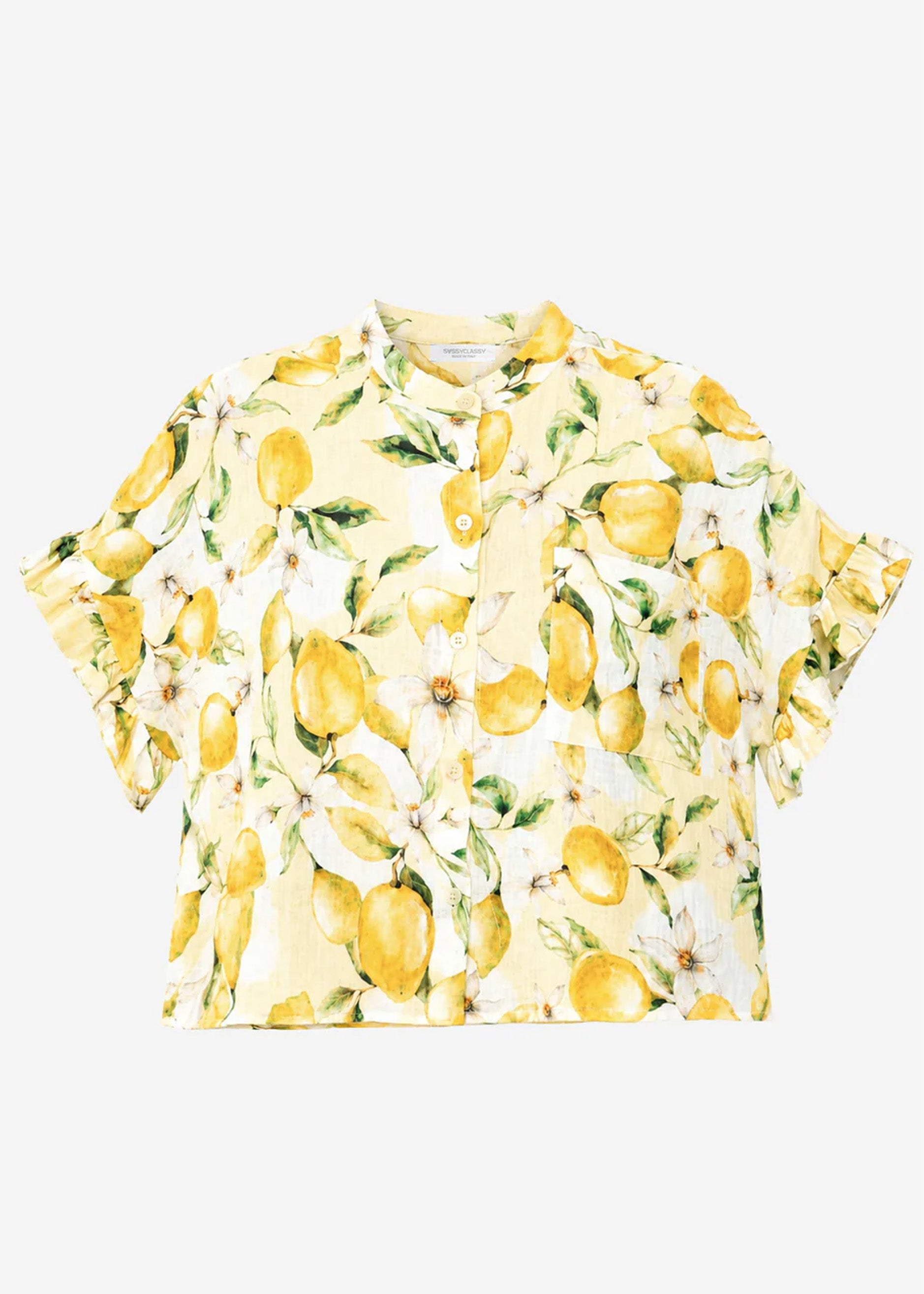 Clara | Blusa de muselina estampado de limones · Amarillo