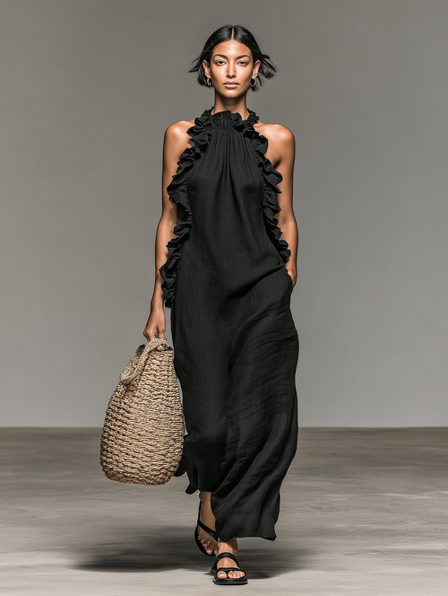 Gladys | Vestido largo con volantes y bolsillos