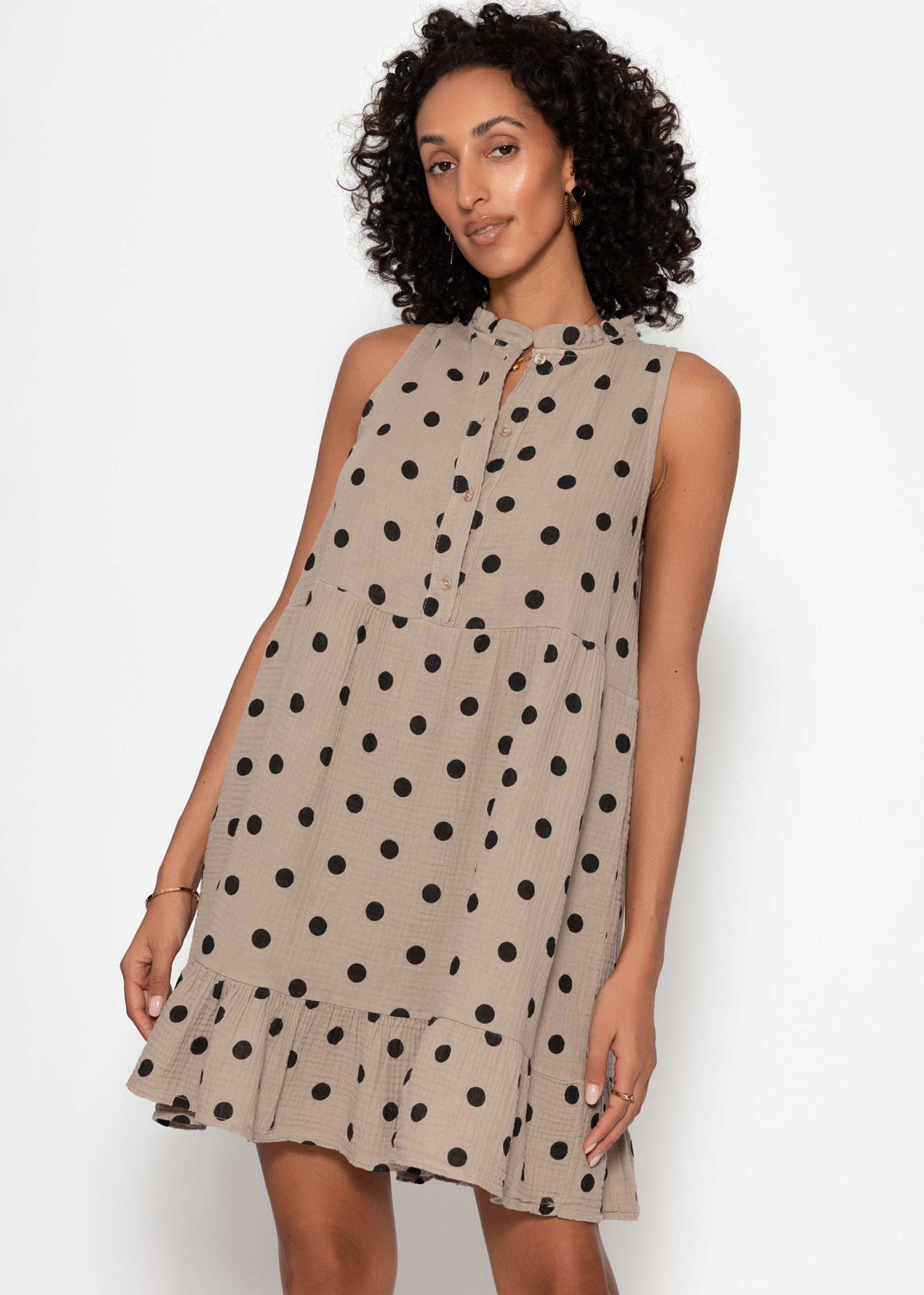 Celestia | Vestido de muselina de lunares · Taupe