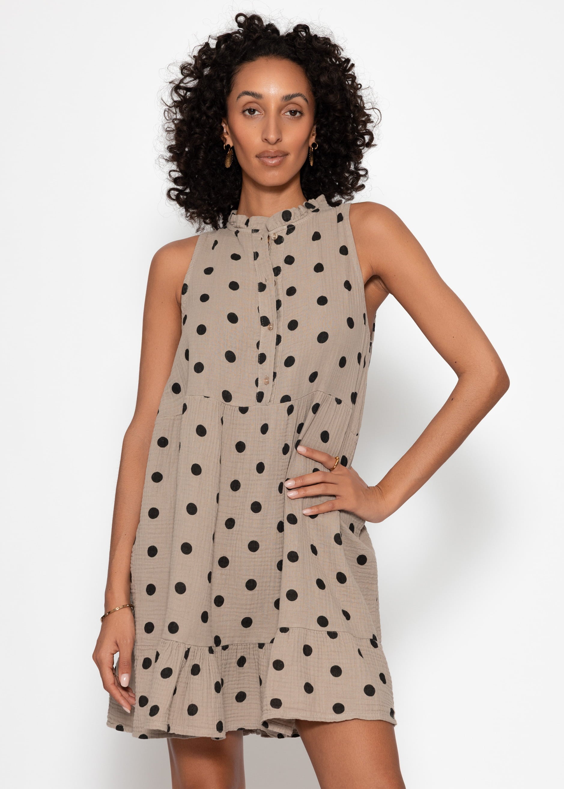 Celestia | Vestido de muselina de lunares · Taupe