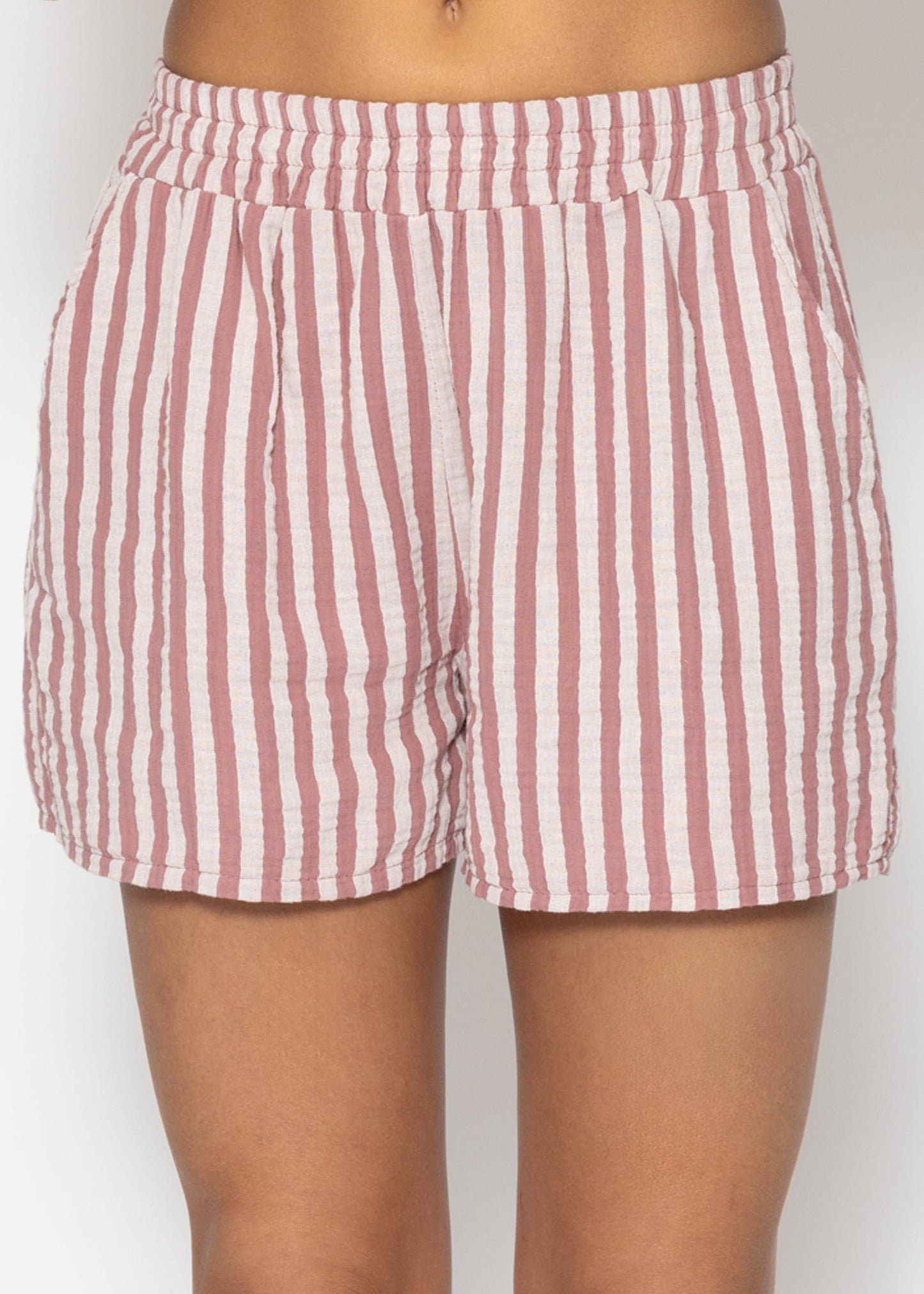 Carla | Shorts de muselina a rayas · Rosa palo