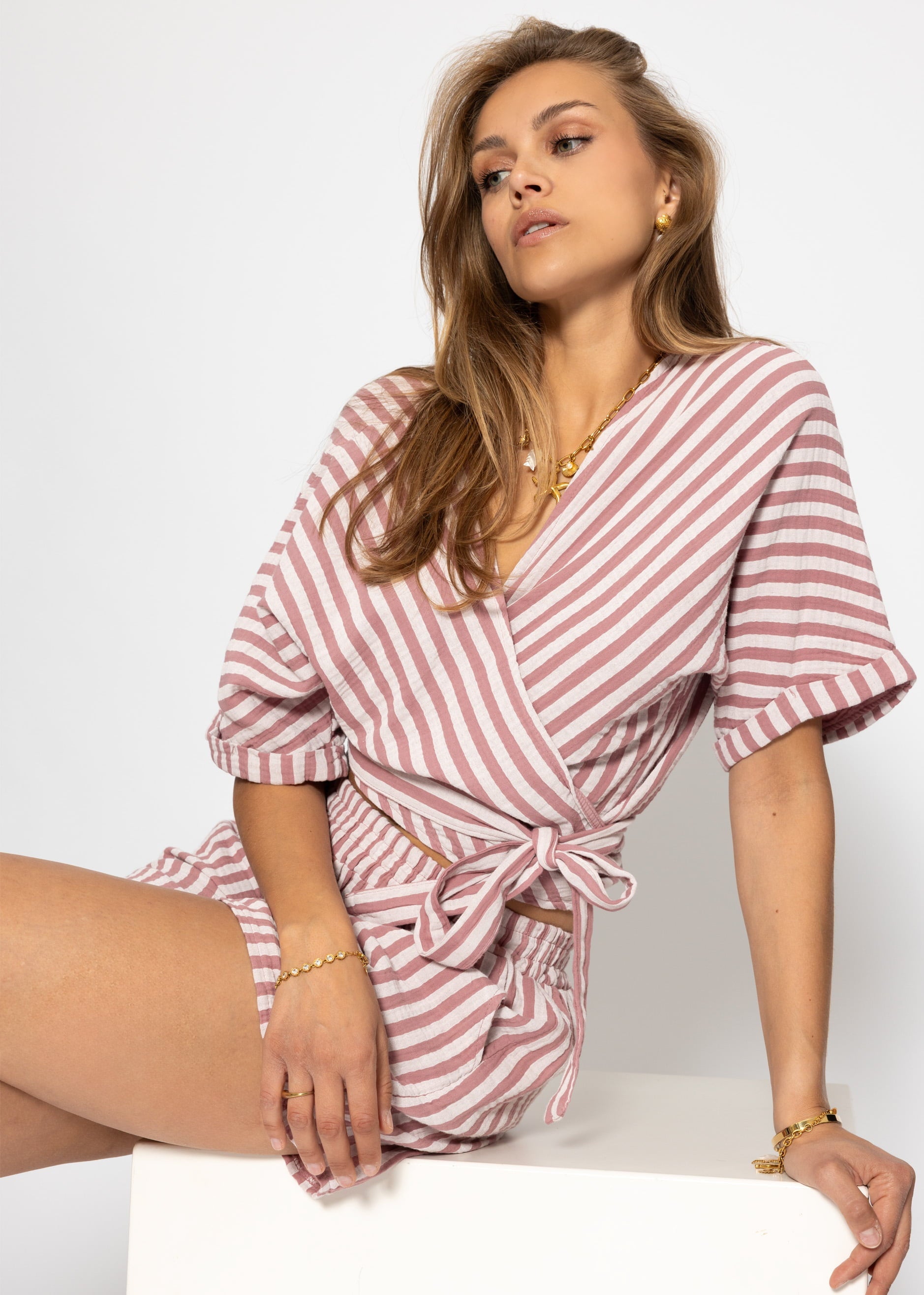 Flora | Blusa de muselina a rayas · Rosa palo