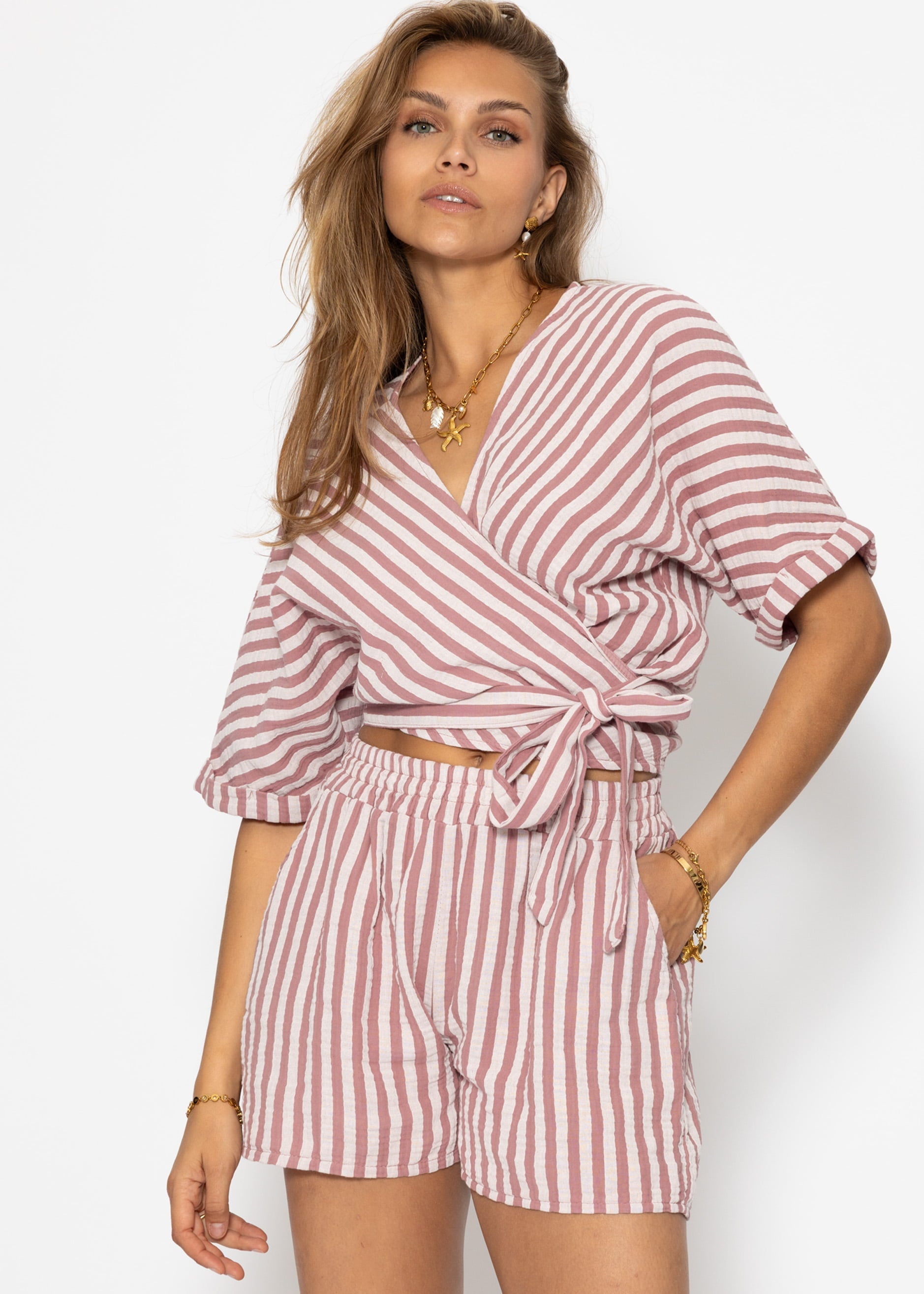 Flora | Blusa de muselina a rayas · Rosa palo