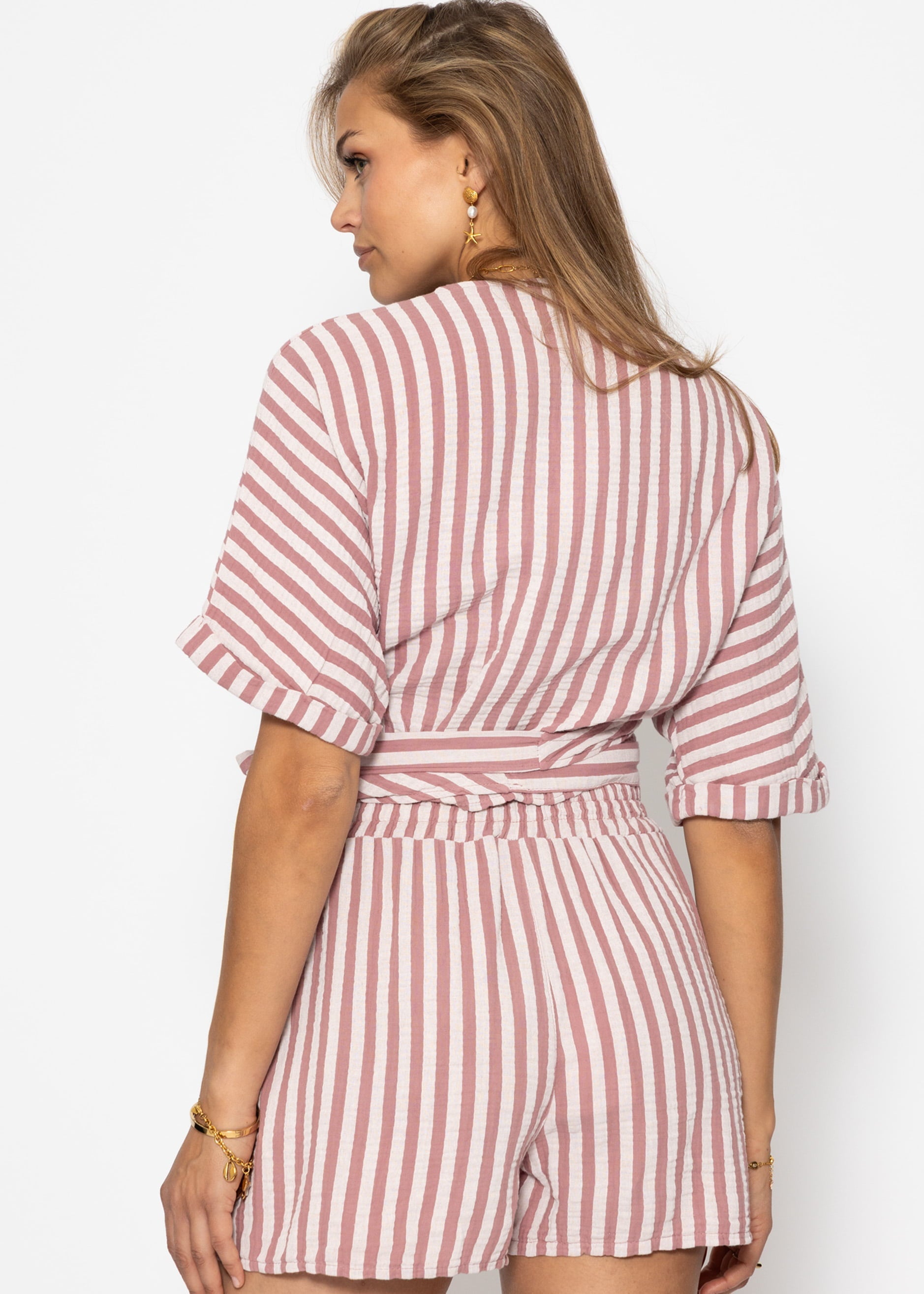 Flora | Blusa de muselina a rayas · Rosa palo