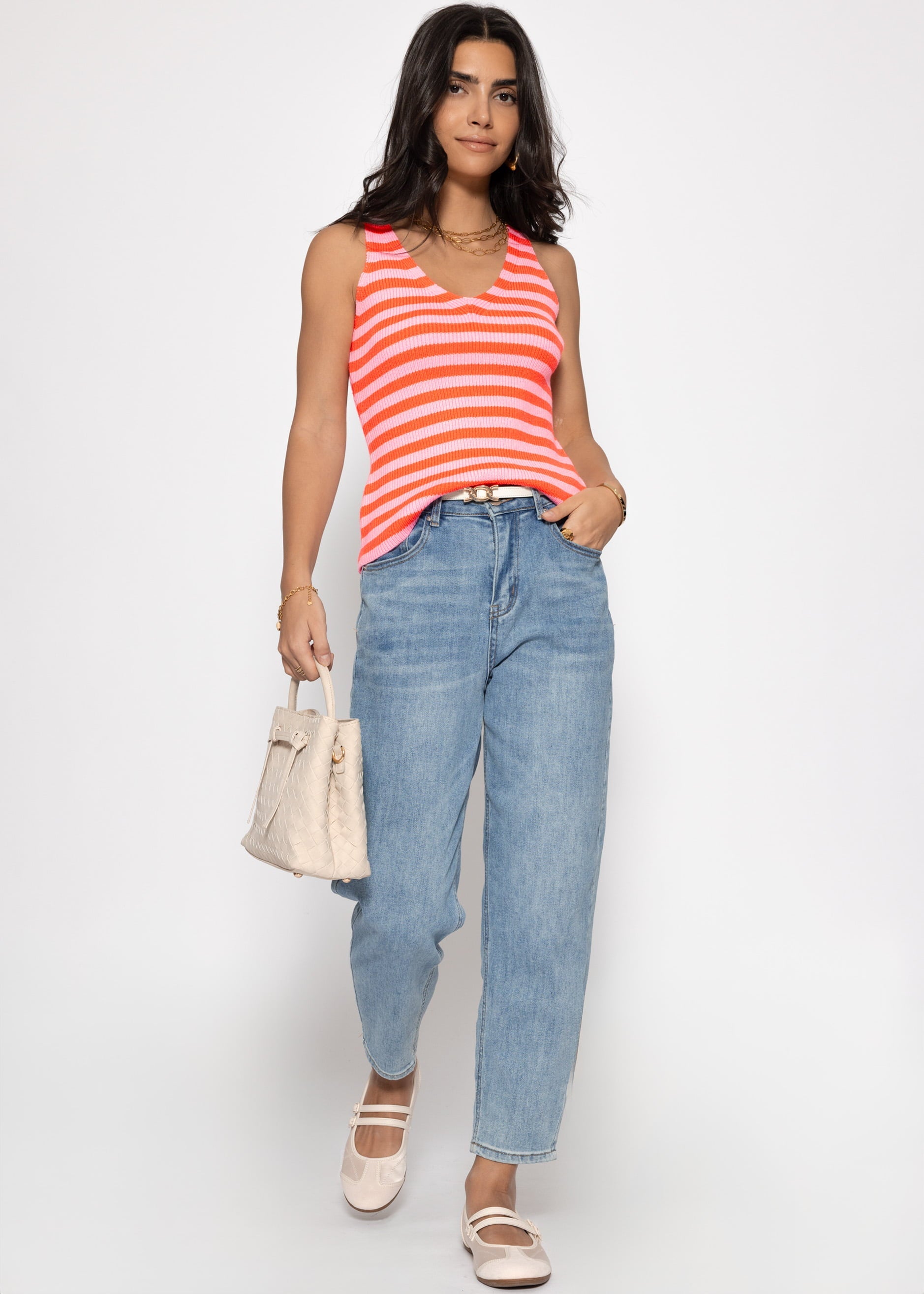Diana | Top a rayas · Naranja y rosa