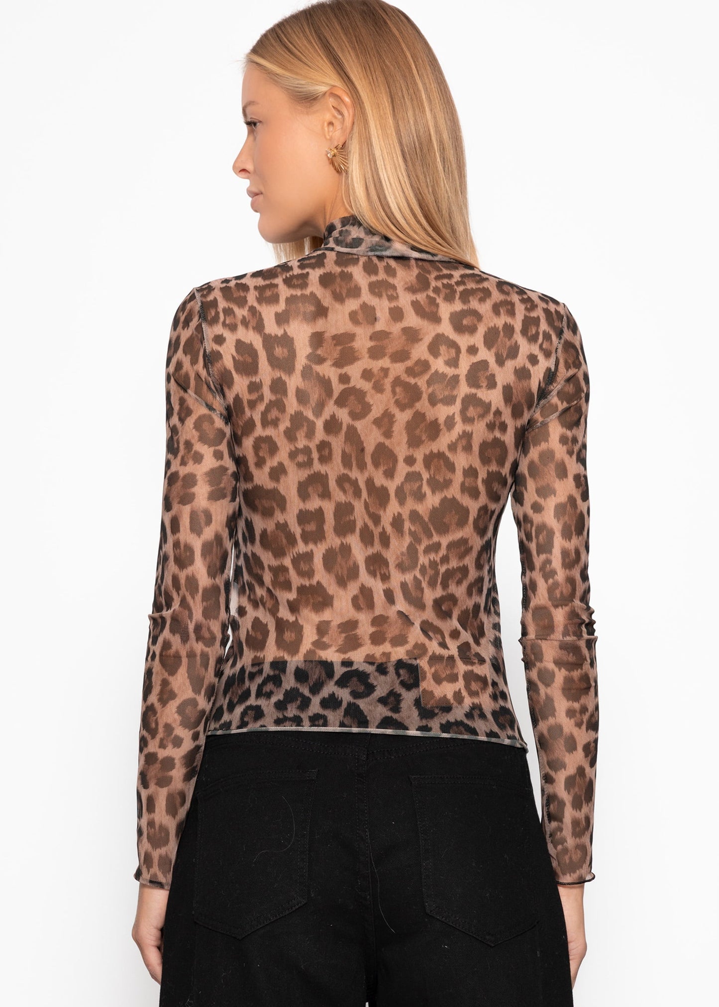 Elia | Camiseta de manga larga de rejilla estampado leopardo · Marrón