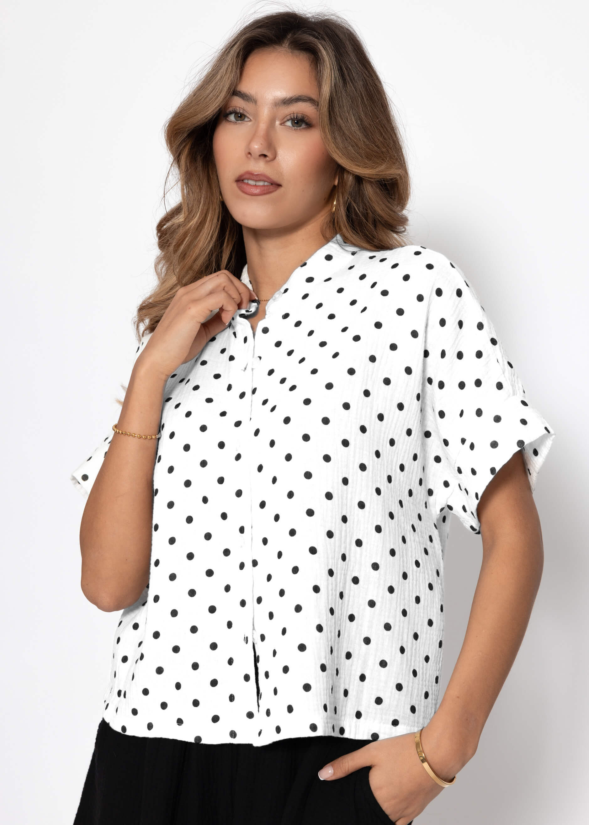 Elena | Blusa de muselina de lunares · Blanco