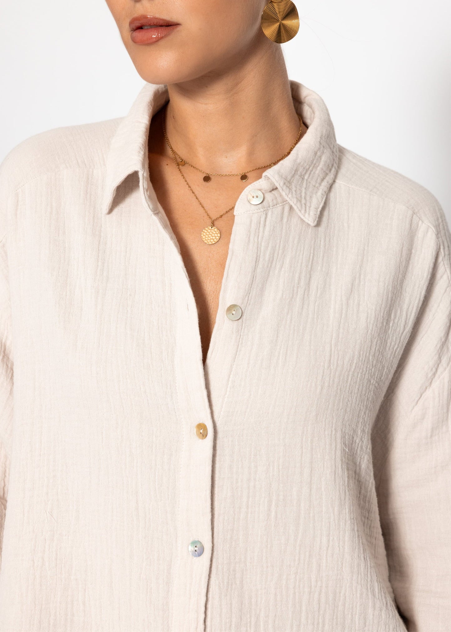 Emma | Blusa oversize de muselina · Beige claro