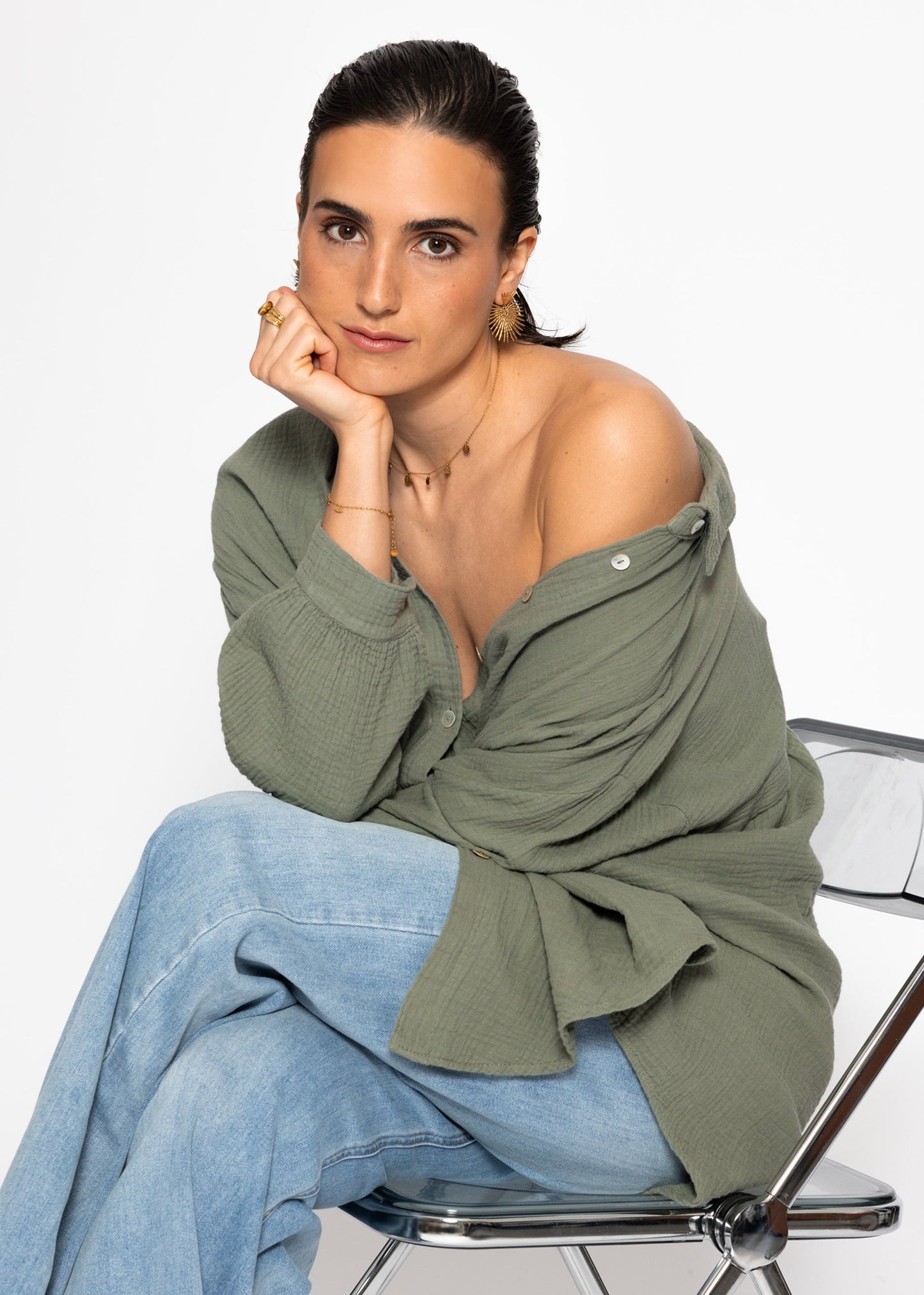Emma | Blusa oversize de muselina · Caqui