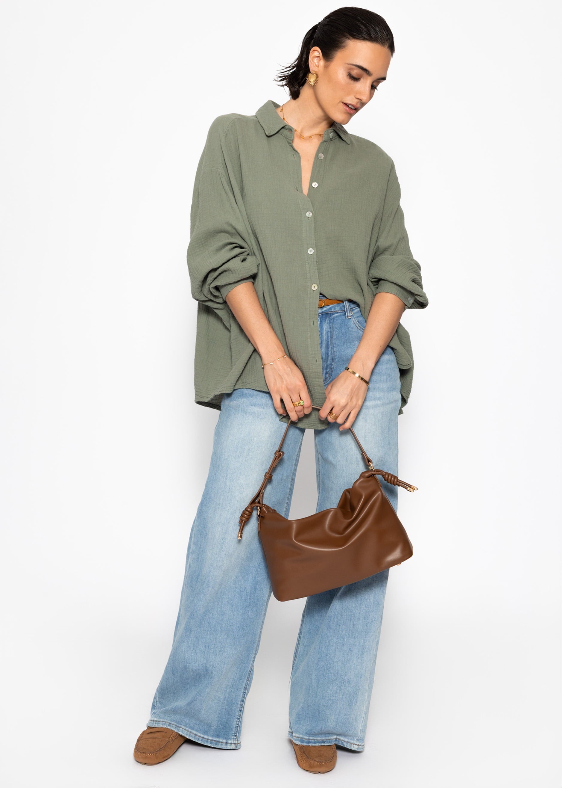 Emma | Blusa oversize de muselina · Caqui