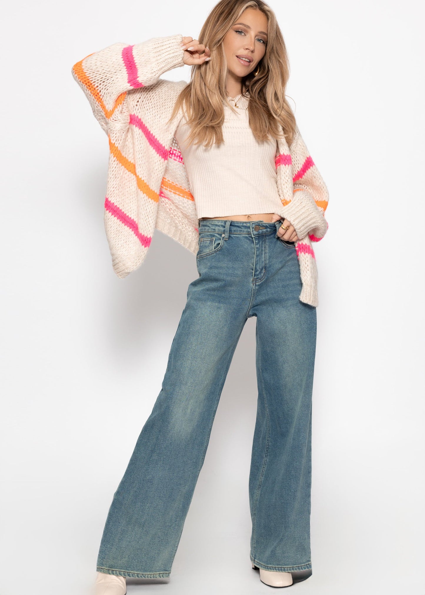 Neus | Cárdigan oversize a rayas · Blanco roto