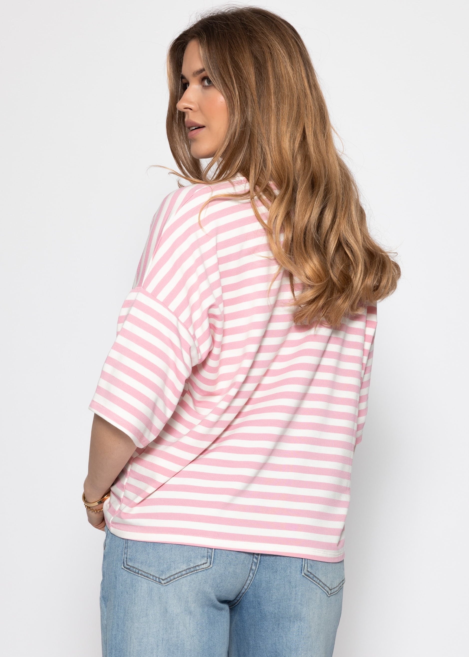 Edurne | Camiseta oversize a rayas · Rosa y blanco