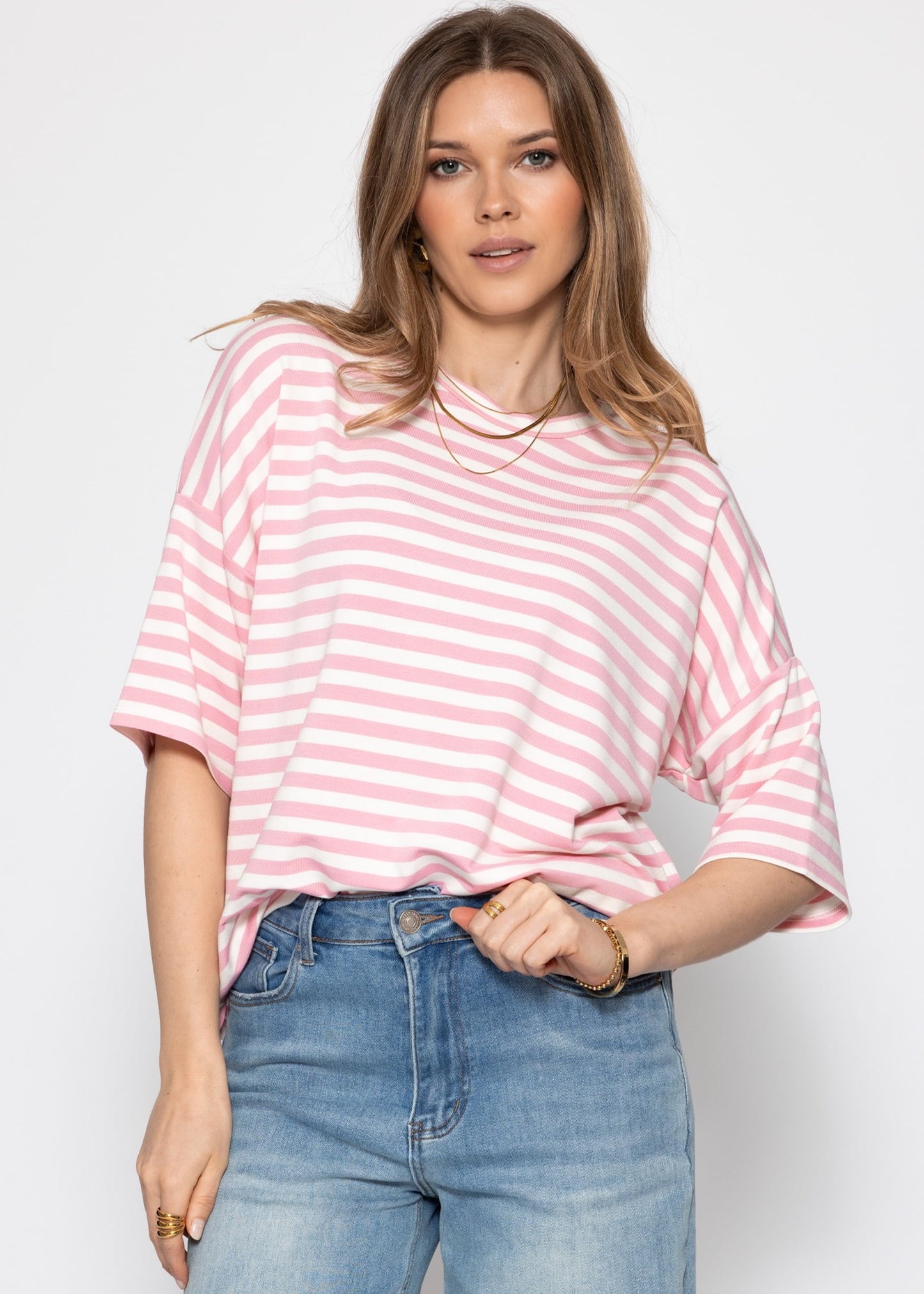 Edurne | Camiseta oversize a rayas · Rosa y blanco