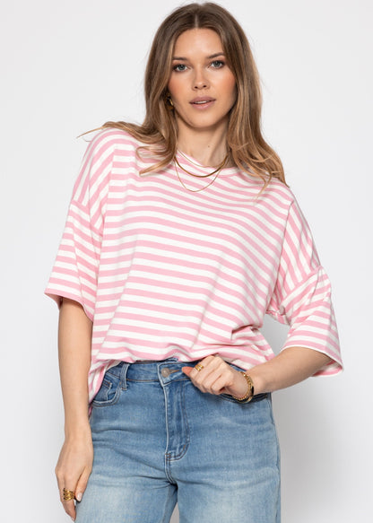 Edurne | Camiseta oversize a rayas · Rosa y blanco