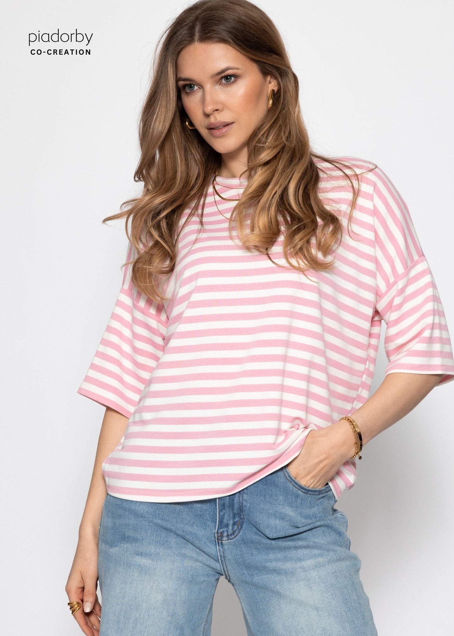 Edurne | Camiseta oversize a rayas · Rosa y blanco