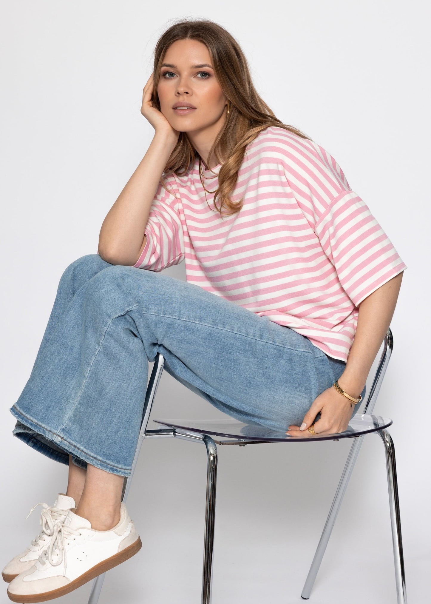 Edurne | Camiseta oversize a rayas · Rosa y blanco