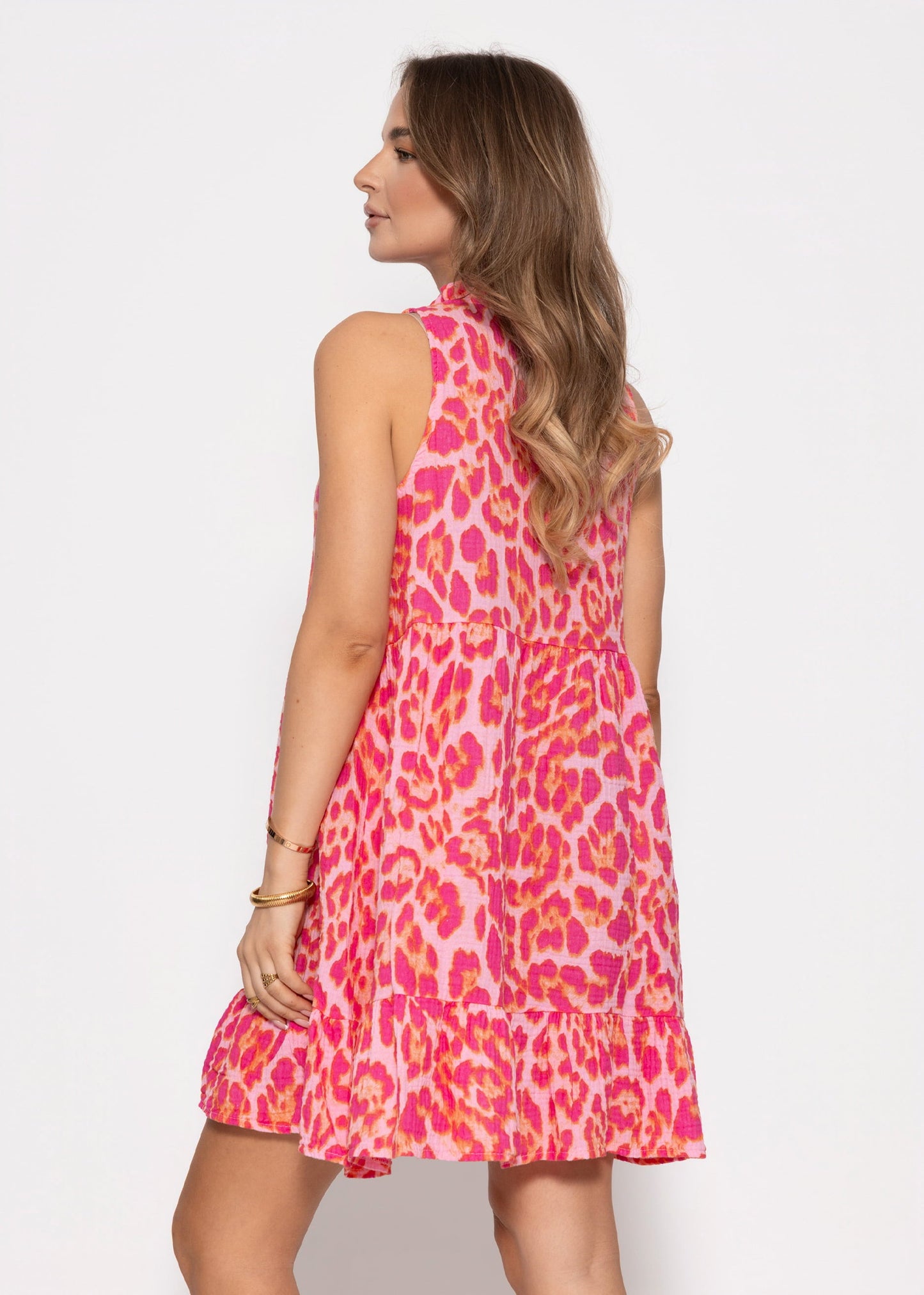 Paloma | Vestido de muselina estampado leopardo · Fucsia