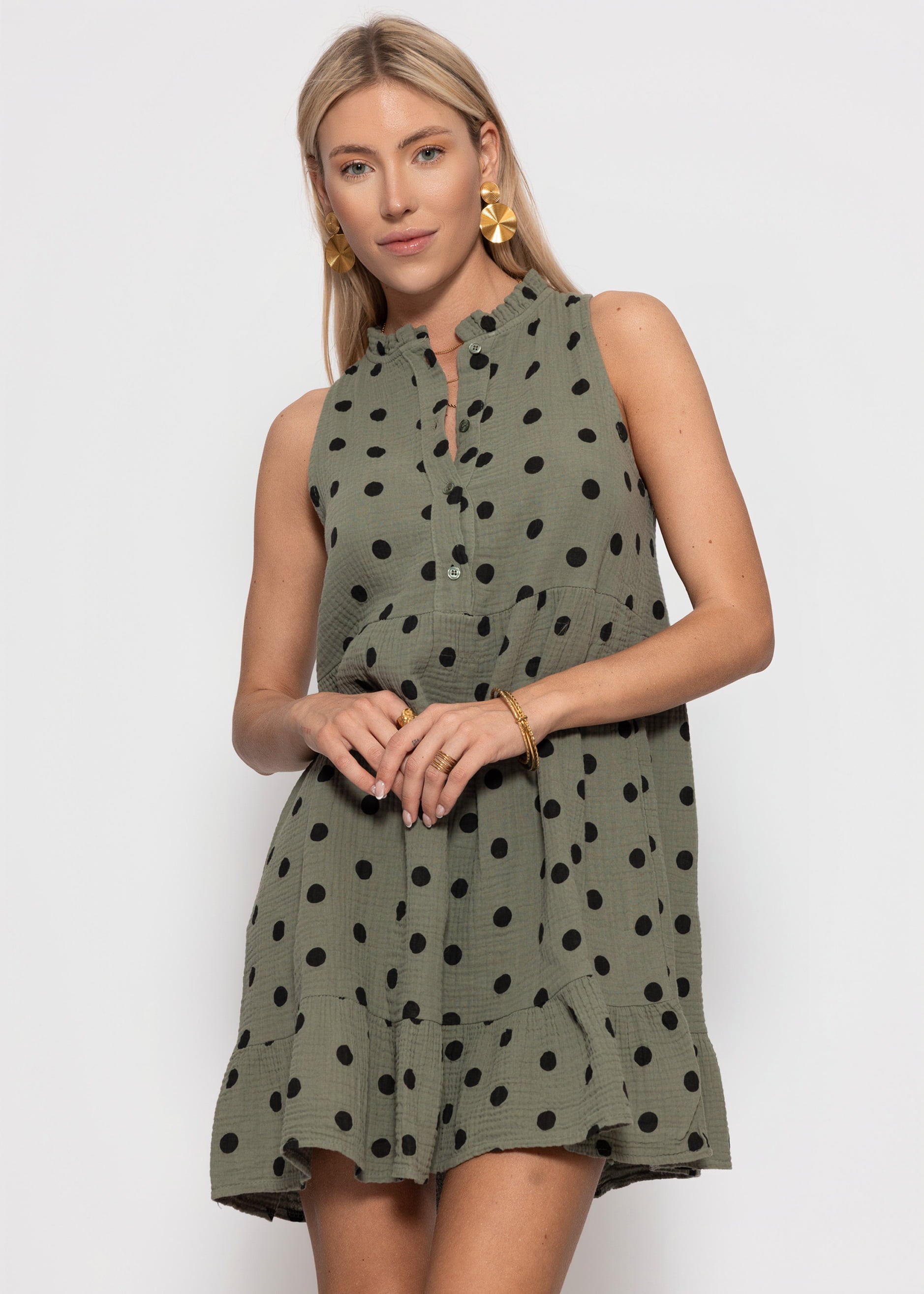 Celestia | Vestido de muselina de lunares · Caqui