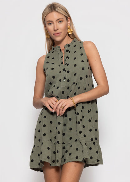 Celestia | Vestido de muselina de lunares · Caqui