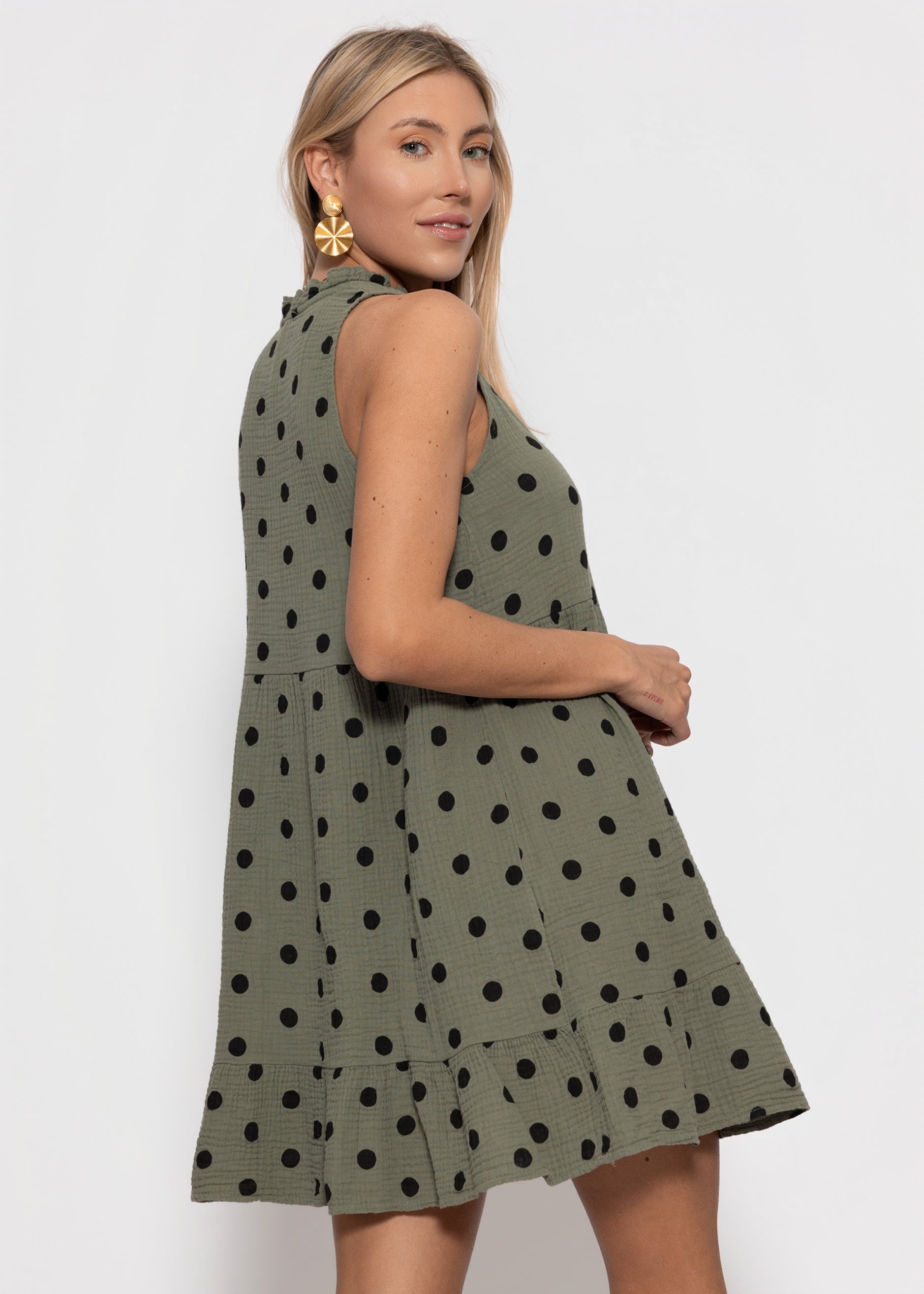 Celestia | Vestido de muselina de lunares · Caqui