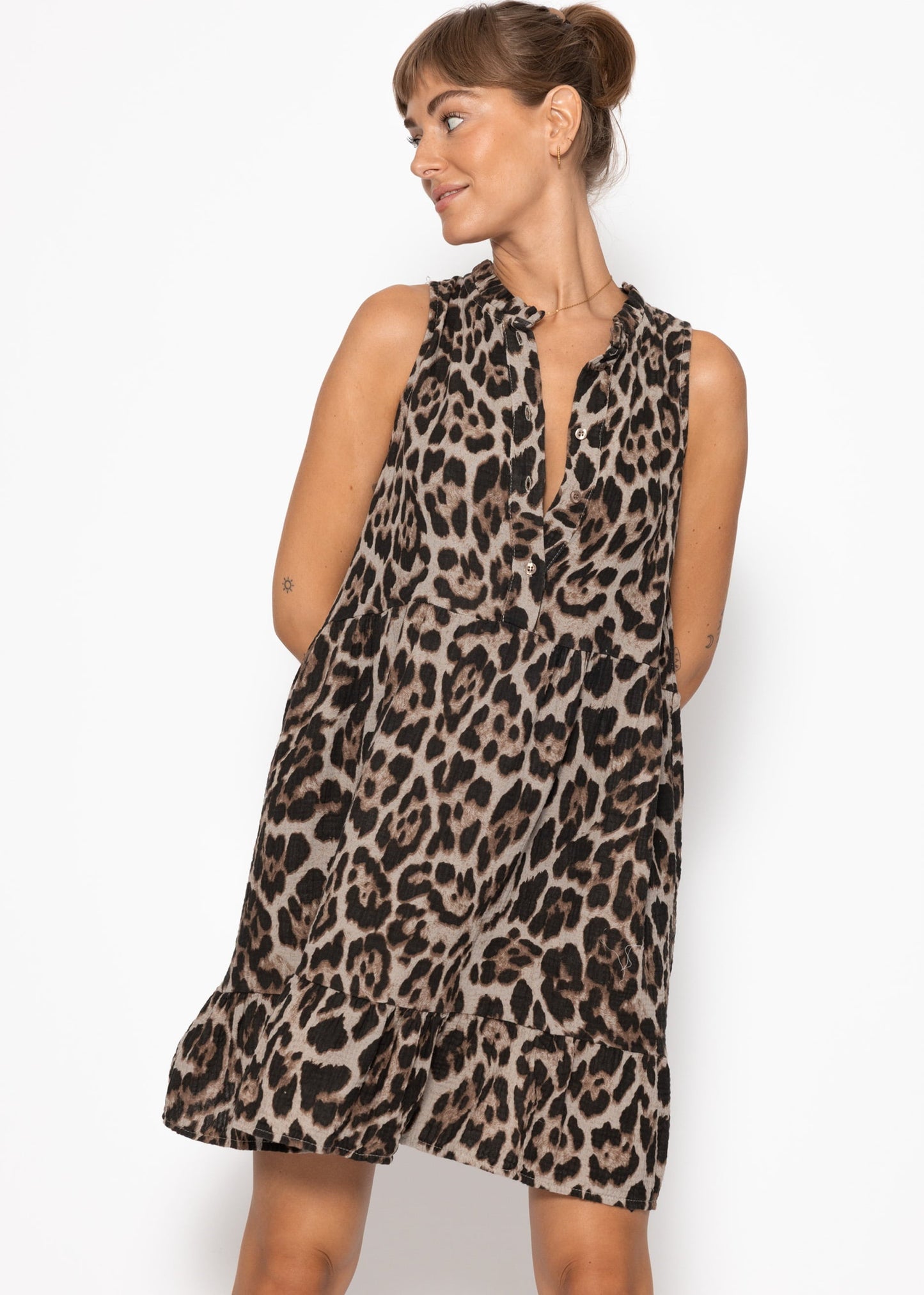Paloma | Vestido de muselina estampado leopardo · Gris