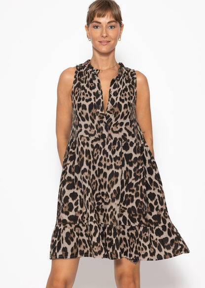 Paloma | Vestido de muselina estampado leopardo · Gris