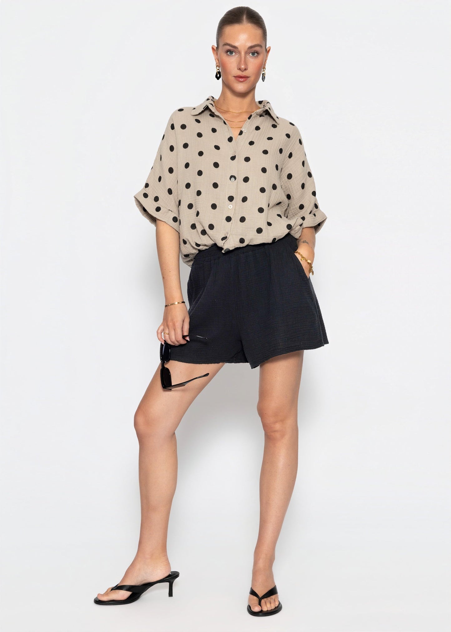 Ondina | Blusa de muselina de lunares · Taupe