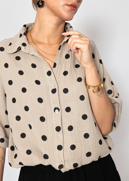 Ondina | Blusa de muselina de lunares · Taupe