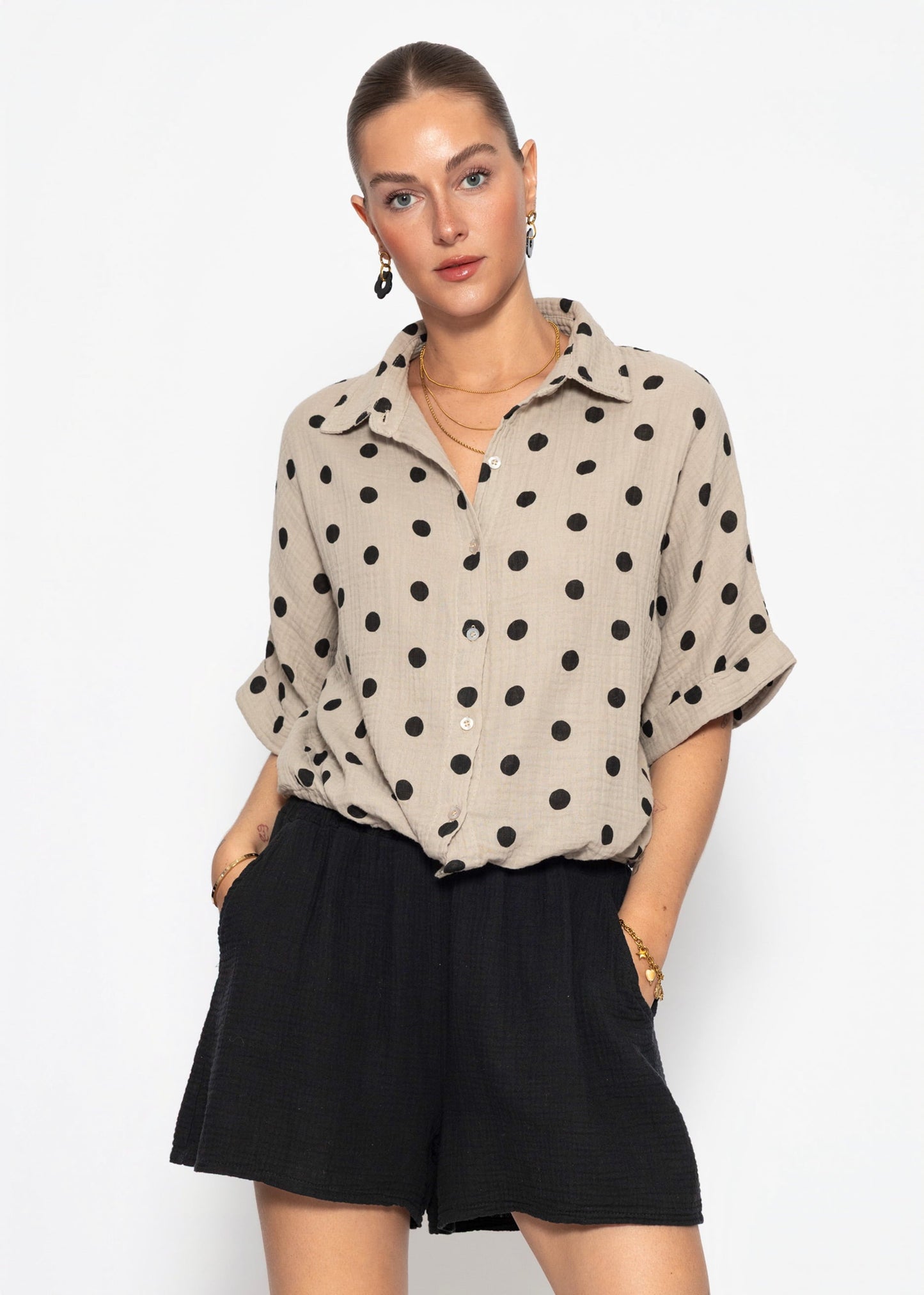 Ondina | Blusa de muselina de lunares · Taupe